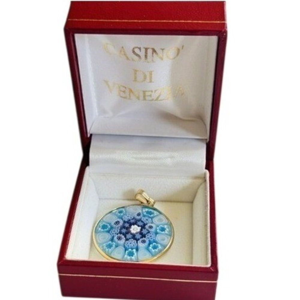 Sterling Silver Murano Millefiori Pendant Necklace Ercole Moretti 26mm Blue NIB